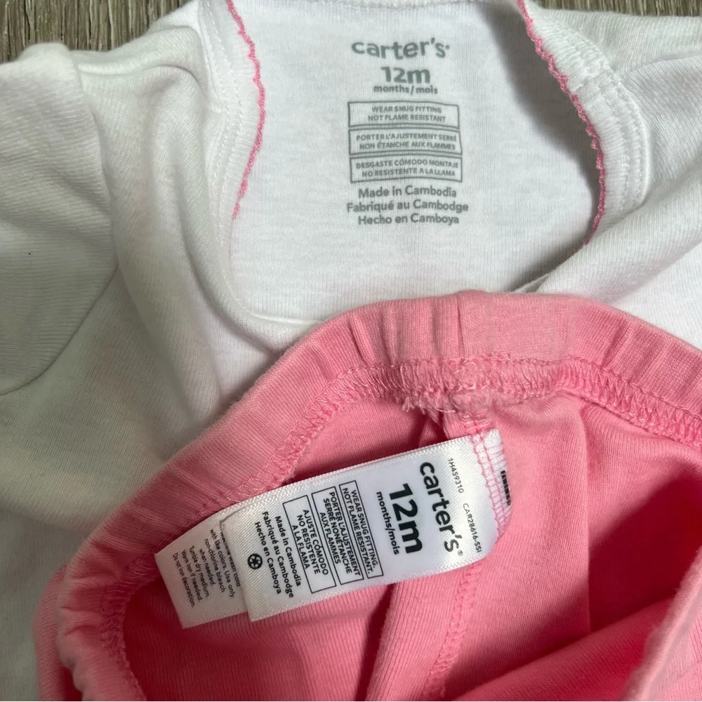CARTERS 2PC SHORT SLEEVE SHIRT PANTS PAJAMA SET UNICORN PINK 12MO